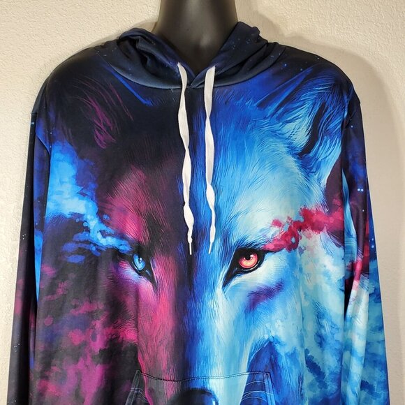 Wolf Galaxy Graphic Hoodie 4XL Unisex Pullover Drawstring Hood Polyester Blend - Picture 2 of 8